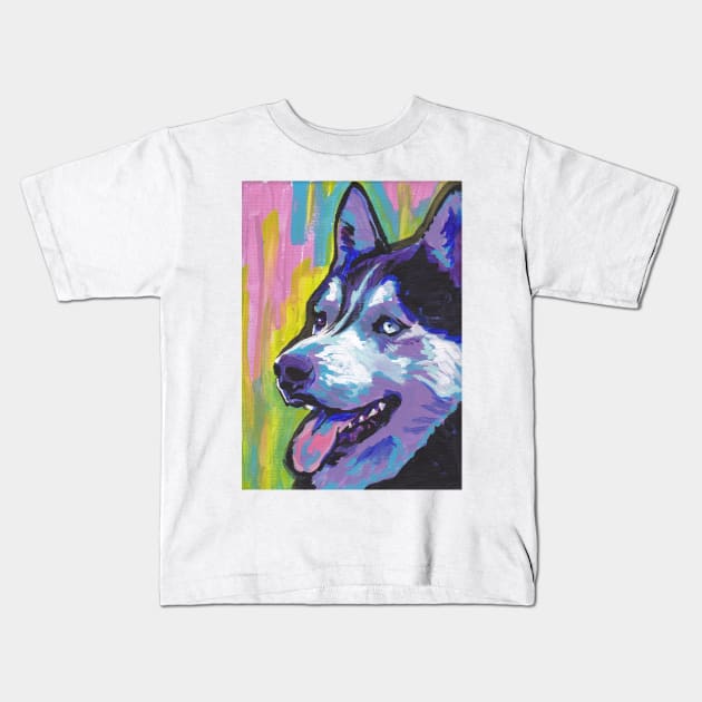 Siberian Husky Bright colorful pop dog art Kids T-Shirt by bentnotbroken11